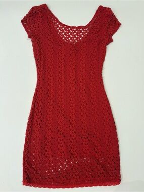 Free People Red Crochet Scoop Neck Mini Dress XS